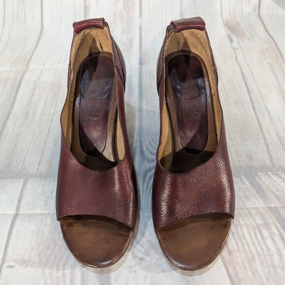 AS98 Burgundy Leather Peep Toe Slingback Pumps Women Sz 37 - Picture 1 of 9